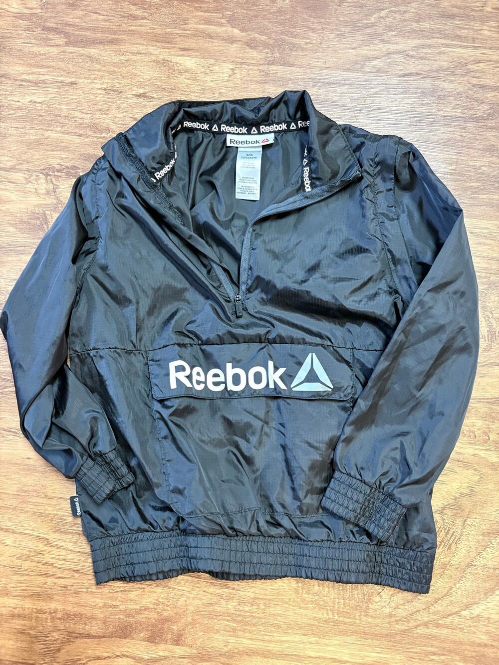 Reebok Black Windbreaker | Size XS 4/5 | Youth | White | Pocket